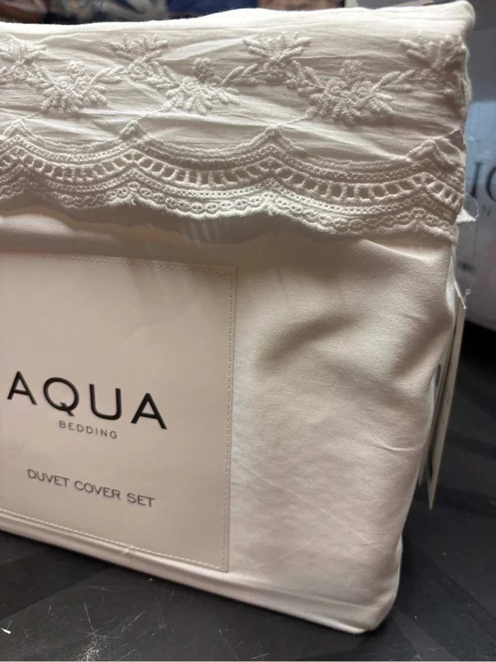 Aqua White Lace-Trim Duvet Cover Set b151s